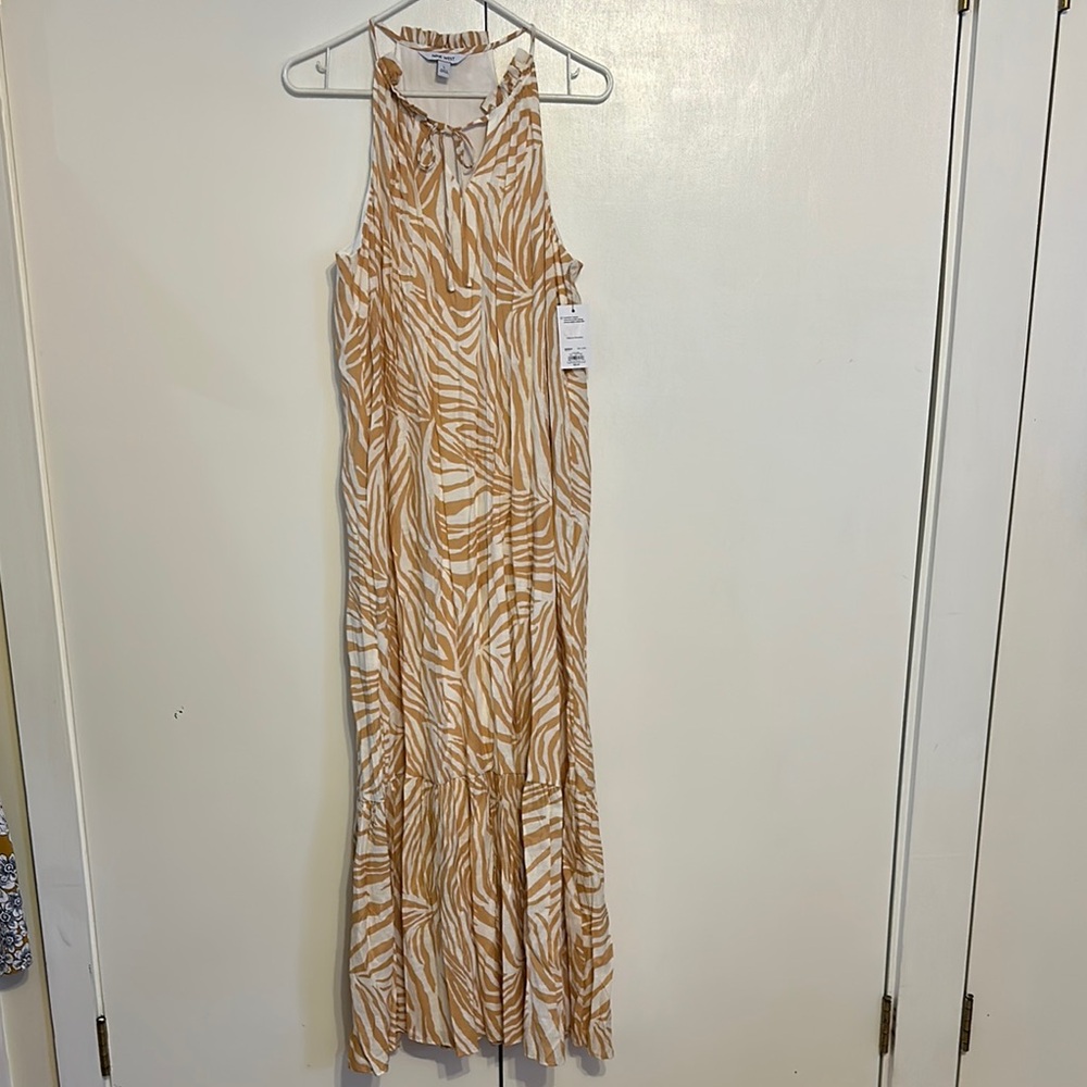 Elegant Tan Zebra Print Maxi Dress